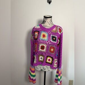 DAVI & DANI‎ Vibrant Purple Open-Knit Sweater